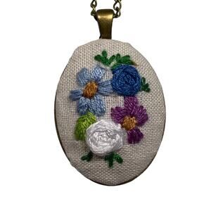 Handmade Blue Shades Floral Bouquet Embroidery Necklace